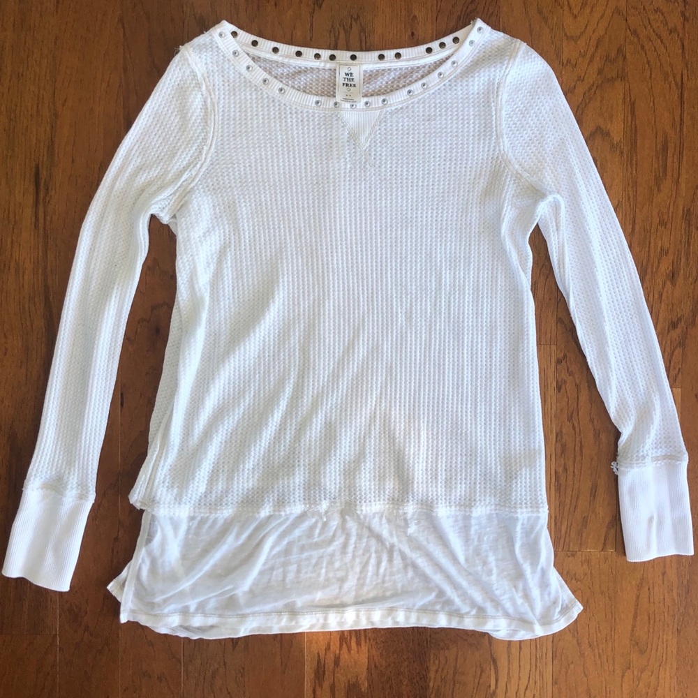 Free People Cream Raw Edge Long Sleeve Thermal